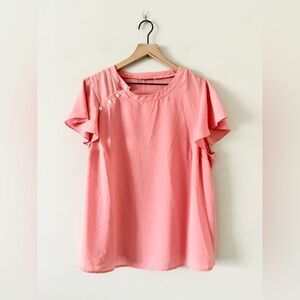 Jessy B Flutter Sleeve Blouse with Button Detail in Pink Size XL